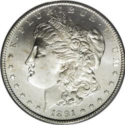 1891-S S$1 MS66 PCGS. A remarkable Premium Gem with fu 