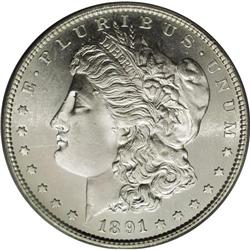 1891-S S$1 MS65 Prooflike PCGS. A brilliant and modera 