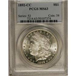1892-CC S$1 MS63 PCGS. Solidly struck with a touch of 