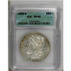 1892-S S$1 XF45 ICG. Deep orange toning is present at 