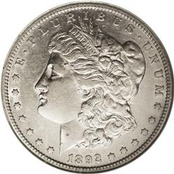 1892-S S$1 AU55 NGC. An essentially untoned, minimally 