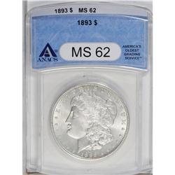 1893 S$1 MS62 ANACS. A lustrous and typically struck e 