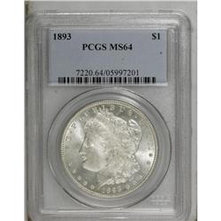 1893 S$1 MS64 PCGS. Essentially untoned surfaces emit 