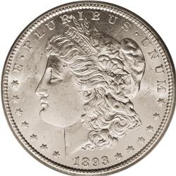 1893-CC S$1 MS63 PCGS. Bright luster glimmers off of u 