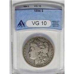 1894 S$1 VG10 ANACS. Displaying full rims and uniform 