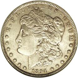 1894 S$1 AU55 NGC. Both sides of this important Philad 