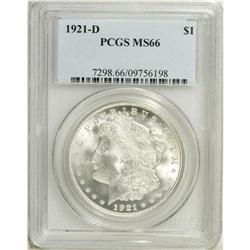 1921-D S$1 MS66 PCGS. Crisply struck with vibrant, fro 