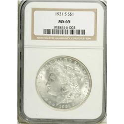 1921-S S$1 MS65 NGC. Bright and frosty with untoned wh 