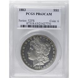 1883 S$1 PR63 Cameo PCGS. Thin violet patina covers th 