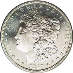 1887 S$1 PR65 Cameo PCGS. Virtually white, with traces 