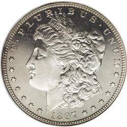 1897 S$1 PR67 Cameo NGC. Pleasing frost fully encompas 