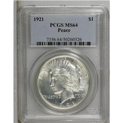 1921 S$1 MS64 PCGS. Violet, mauve, powder-blue, and li 