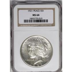 1921 S$1 MS64 NGC. A touch of blue-gray appears at 12 