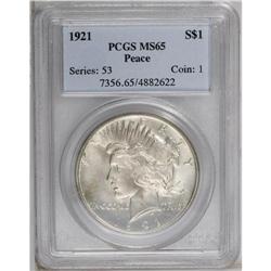1921 S$1 MS65 PCGS. Softly lustrous with silver-gray p 