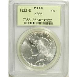 1922-D S$1 MS65 PCGS. Nicely struck with bright, radia 