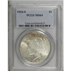1924-S S$1 MS64 PCGS. Silver-gray and golden toning gr 