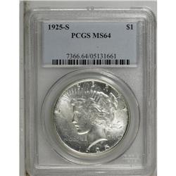 1925-S S$1 MS64 PCGS. Highly lustrous and largely unto 