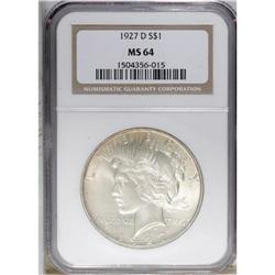1927-D S$1 MS64 NGC. Light golden-brown patina drapes 