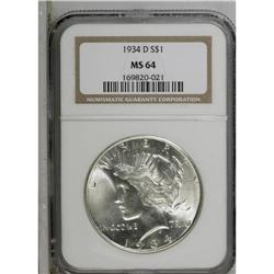 1934-D S$1 MS64 NGC. A touch of haze at the left obver 
