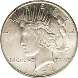 1934-S S$1 MS62 PCGS. Original streaks of apricot-gray 