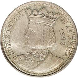 1893 25C Isabella Quarter MS65 PCGS. Deep dove-gray an 