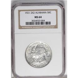 1921 50C Alabama 2x2 MS64 NGC. Choice and softly lustr 