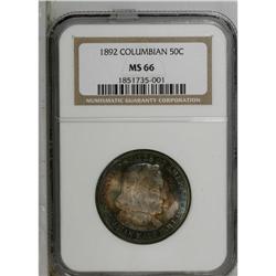 1892 50C Columbian MS66 NGC. Concentrically toned with 