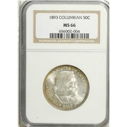 1893 50C Columbian MS66 NGC. Satiny overall with a cen 