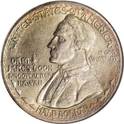 1928 50C Hawaiian MS65 NGC. Rose, orange, and lime tin 