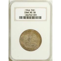 1946 50C Iowa MS66 NGC. Salmon-pink, khaki-gold, and a 