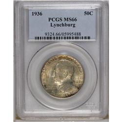 1936 50C Lynchburg MS66 PCGS. Whispers of golden-brown 