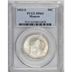 1923-S 50C Monroe MS64 PCGS. A lustrous near-Gem of th 