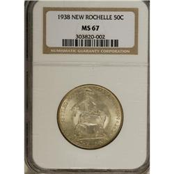 1938 50C New Rochelle MS67 NGC. Satiny beneath gold-gr 