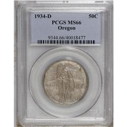 1934-D 50C Oregon MS66 PCGS. Mottled olive shades inte 