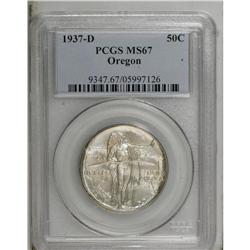 1937-D 50C Oregon MS67 PCGS. A subtly lustrous blue an 