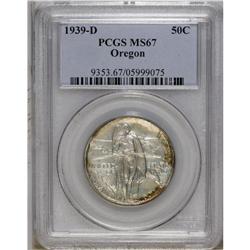 1939-D 50C Oregon MS67 PCGS. Arcs of reddish-orange ap 