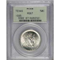 1935 50C Texas MS67 PCGS. Pastel gold and sky-blue ton 