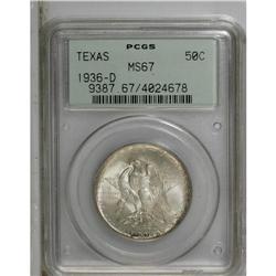 1936-D 50C Texas MS67 PCGS. A frosty piece with pleasi 