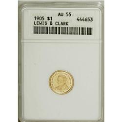 1905 G$1 Lewis and Clark AU55 PCGS. Light friction on 