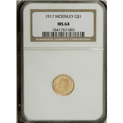1917 G$1 McKinley MS64 NGC. A well struck honey-gold e 