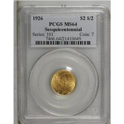 1926 $2 1/2 Sesquicentennial MS64 PCGS. Fully lustrous 