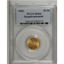 1926 $2 1/2 Sesquicentennial MS64 PCGS. A pleasing apr 