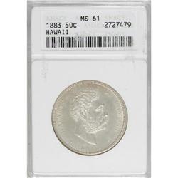 1883 50C Hawaii Half Dollar MS61 ANACS. From a scarcer 