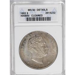 1883 S$1 Hawaii Dollar--Cleaned--ANACS. MS60 Details. 