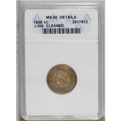 1858 P1C Indian Cent, Judd-208, Pollock-259, R.4.--Cle 