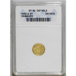 1850-D G$1 --Damaged--ANACS. XF40 Details. Variety 2-C. 