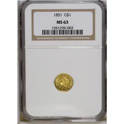 1851 G$1 MS63 NGC. A sharply struck struck yellow-gold 