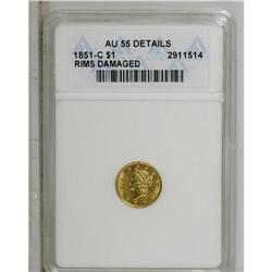 1851-C G$1 --Rims Damaged--ANACS. AU55 Details. Variety 