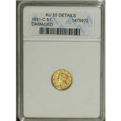 1851-C G$1 --Damaged--ANACS. AU55 Details. Variety 4-D. 