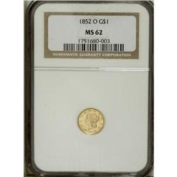 1852-O G$1 MS62 NGC. Variety One. A radiant straw-gold 
